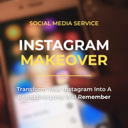 Promotional text for Instagram makeover service with a blurred phone screen in the background.