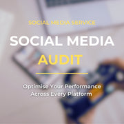 Blurred background with text overlay about social media audit services.